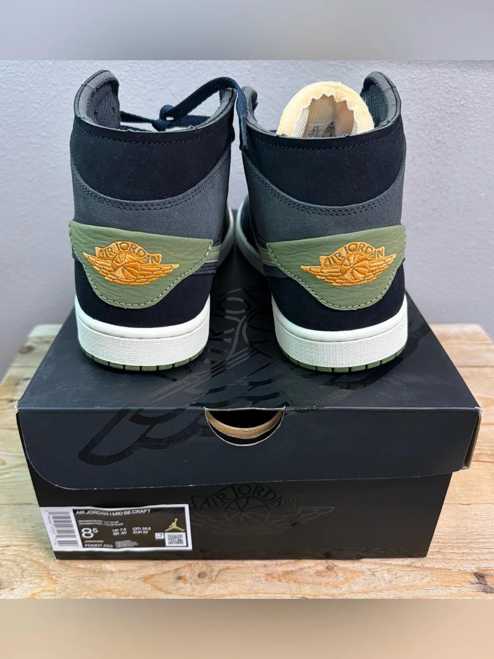 Jordan Men’s Mid-Top Sneakers in Black and Olive Green NEW